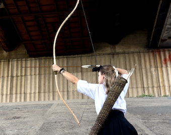 Japanese Bow Hankyu 59 inch Yabusame Archery Bamboo Bow Samurai Traditional Training Asymmetrical Bow Kyudo Japanese Archery Historical Bow