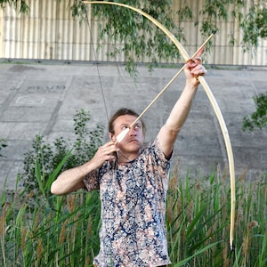 Traditional Archery Long Bow 71&quot;, Medieval England Longbow Replica with Nice Horned Ends, Hunting Bow, SCA Larp Wooden Long Bow from Ukraine