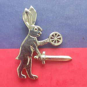Medieval Rabbit Knight Badge, 13th Century Reenactment Jewelry, Hat&#39;s Pin Brooch from Medieval Manuscript Art, Ren Faire LARP Accessorize