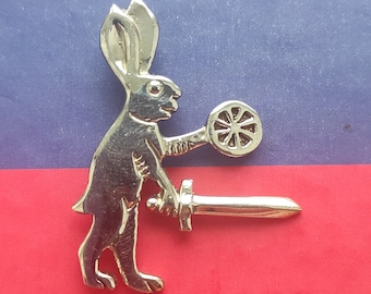 Medieval Rabbit Knight Badge, 13th Century Reenactment Jewelry, Hat's Pin Brooch from Medieval Manuscript Art, Ren Faire LARP Accessorize