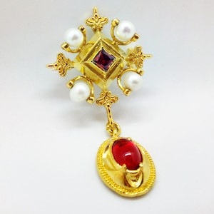 Medieval Brooch Jewelry, Replica Renaissance Costume Brooch With Color Glass Gems, Medieval Dress Pin, 15th Century Accessories