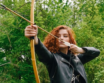 Wooden Traditional Bow - Archery Straight Selfbow, Medieval SCA Classic Flatbow, Ash Longbow 60"