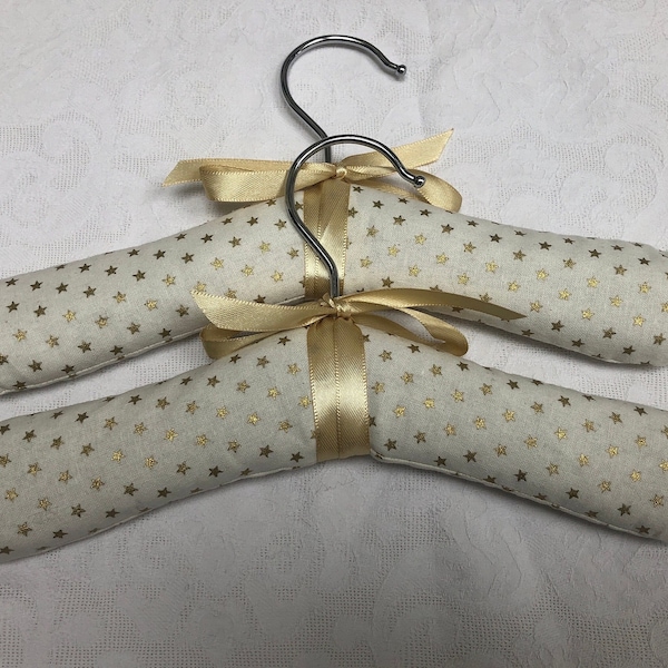 Padded clothes hanger for baby / child white with gold stars