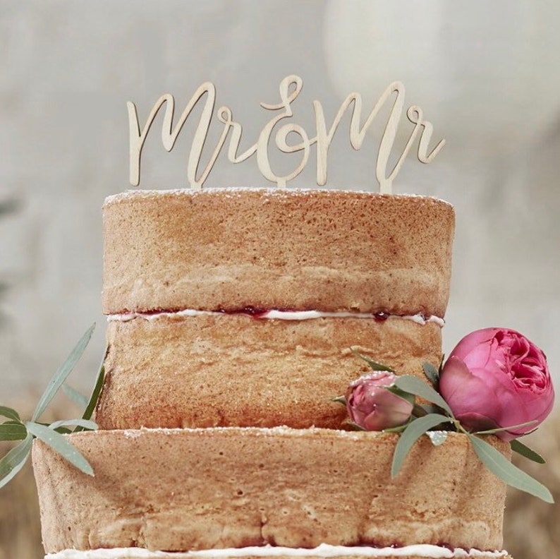 Wooden Mr & Mr cake topper image 1