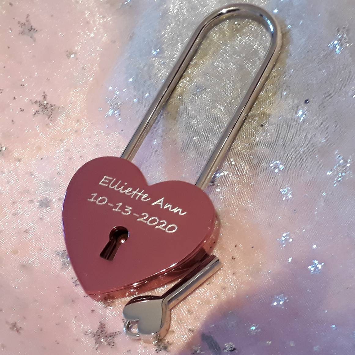 Engraved Pink Heart Padlock Personalised Lock with Key Large Etsy