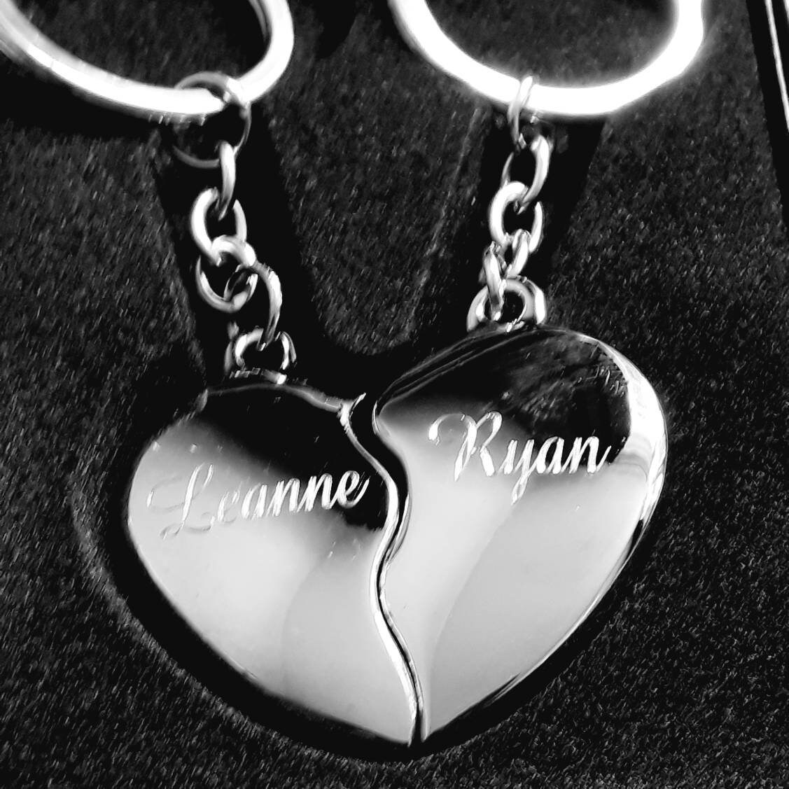 Joining Love Heart Keyrings in a Presentation Box Engrave Personalised Split 