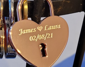 Rose Gold Engraved Heart Padlock, Personalised Keepsake Lock (Short/Long Shackle)