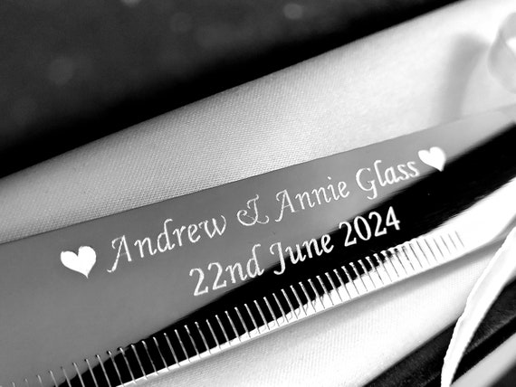 Personalised Wedding Cake Knife, Engraved Custom Stainless Steel Knife. Luxury Velvet Gift Box Option