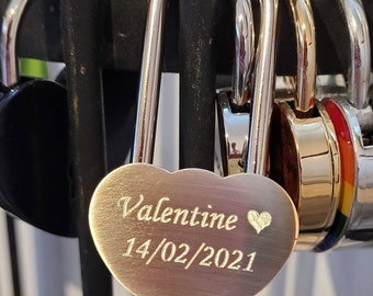 Engraved Brass Padlock, Personalised Lock Your Love - One Time -  Forever Long Shackle Lock, Bridge Padlock