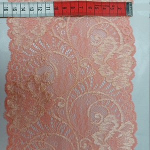 Elastic lace 1 m salmon apricot sold by the meter Lace borders with scalloped edge 16 cm