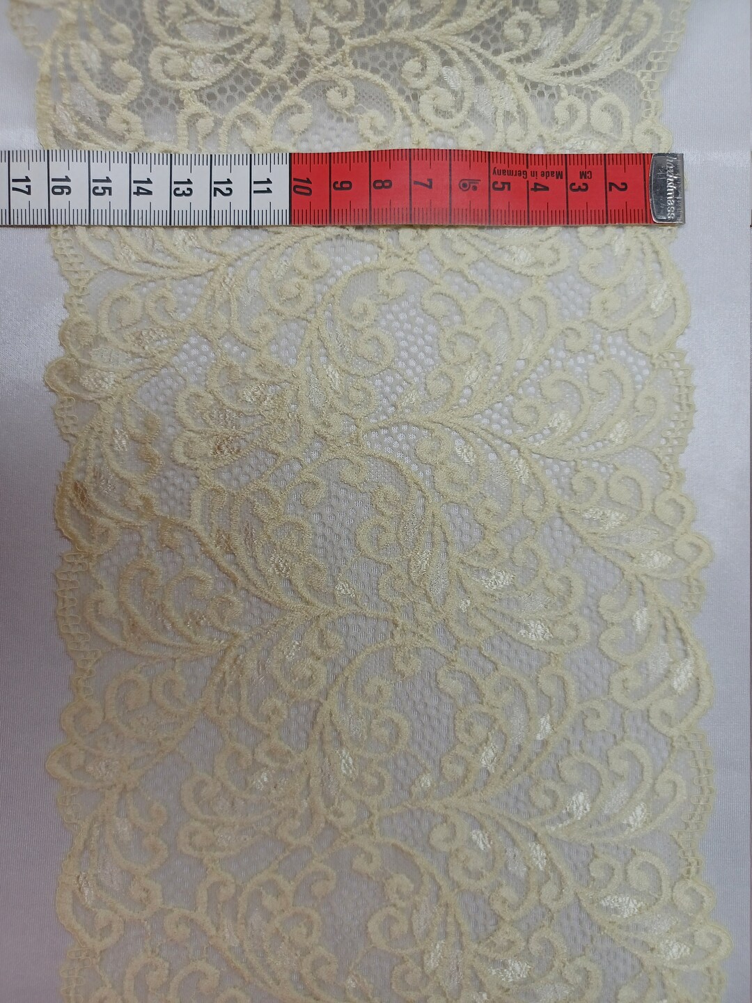 S40_205: Elastische Spitze, Elastisch, Elfenbein, Florales Muster, 15