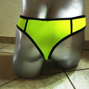 Neon yellow swimming trunks made to measure real 3 mm NEOPRENE men's string pole dance handmade lingerie sweat pants clubwear image 7