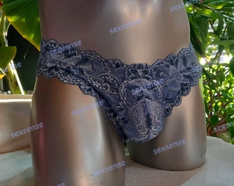 Briefs men's lingerie lingerie underwear sissy elastic French lace jeans blue with curved edges unique