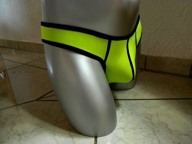 Neon yellow swimming trunks made to measure real 3 mm NEOPRENE men's string pole dance handmade lingerie sweat pants clubwear image 6