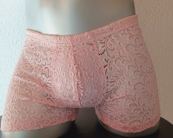 Men's Lingerie Underwear Lingerie Sissy Boxer Shorts Elastic Lace Powder Pink Gr S-L Unique