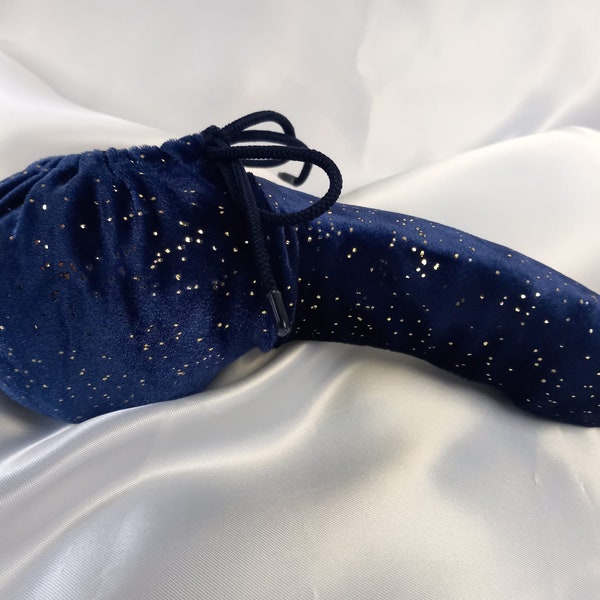 Penis sock, loin bag, jewel bag, blue velvet with silver scrotum bag elastic lycra