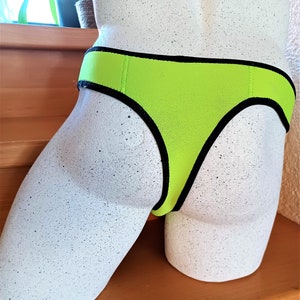 Neon yellow swimming trunks made to measure real 3 mm NEOPRENE men's string pole dance handmade lingerie sweat pants clubwear image 3