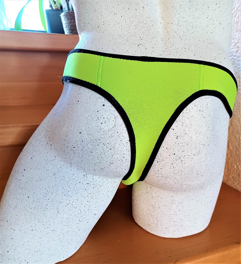 Neon yellow swimming trunks made to measure real 3 mm NEOPRENE men's string pole dance handmade lingerie sweat pants clubwear image 3