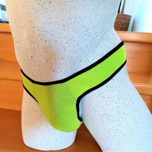 Neon yellow swimming trunks made to measure real 3 mm NEOPRENE men's string pole dance handmade lingerie sweat pants clubwear image 2