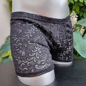 Boxer shorts men's lingerie underwear sissy elastic lace black size S-L unique image 2