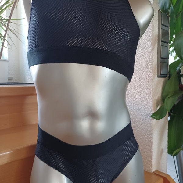 Men's briefs lingerie underwear sissy elastic mesh jet black transparent matching the bustier size M unique