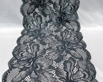 Elastic lace 1 m black sold by the meter Lace borders with arch ends 22 cm