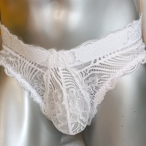 Lingerie homme sous-vêtements sissy slips dentelle élastique blanc avec bords incurvés taille S-XL unique