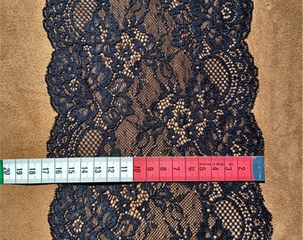 Elastic lace black sold by the meter 1 m Lace borders with arch ends 17 cm