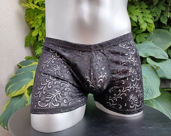 Men's Lingerie Underwear Sissy Boxer Shorts Elastic Lace black Gr S-L Unique
