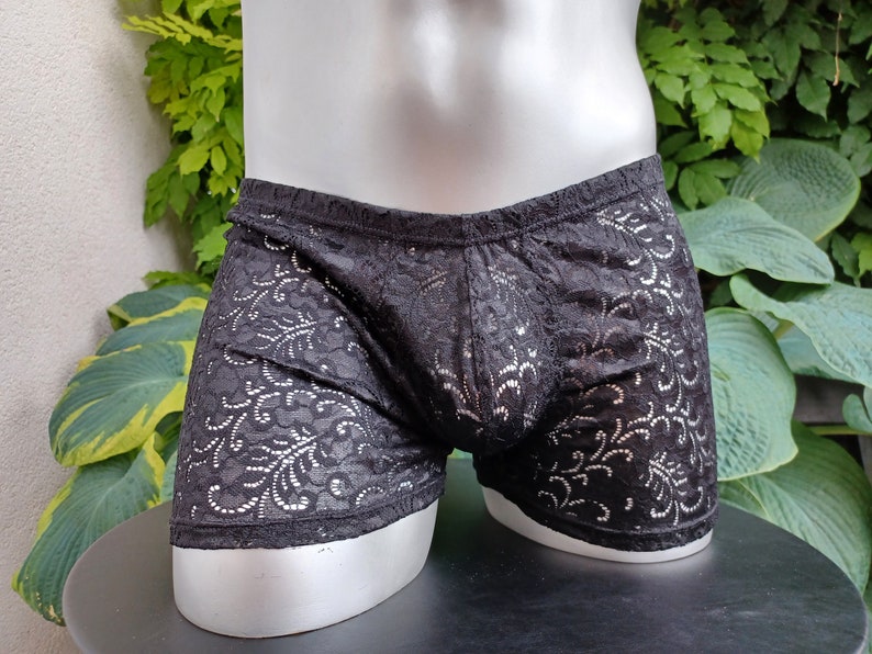 Boxer shorts men's lingerie underwear sissy elastic lace black size S-L unique image 1