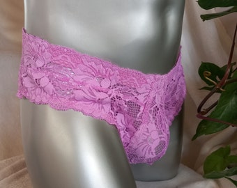 Herren Slip Hipster Dessous Unterwäsche Sissy Lingerie elastische Spitze pink