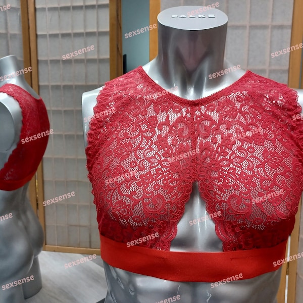 Lingerie homme bustier soutien-gorge sous-vêtements sissy dentelle élastique rouge chemise haute unique
