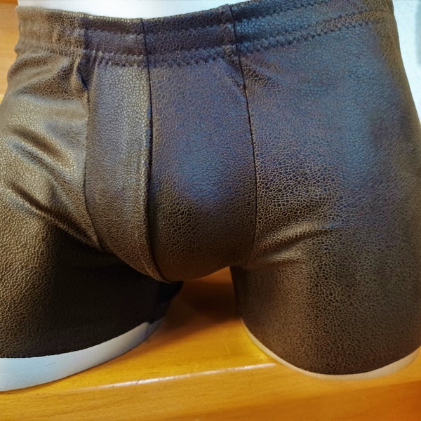 Leather - boxer shorts lingerie underwear swimming trunks suede wash leather in brown-olive green size M unique