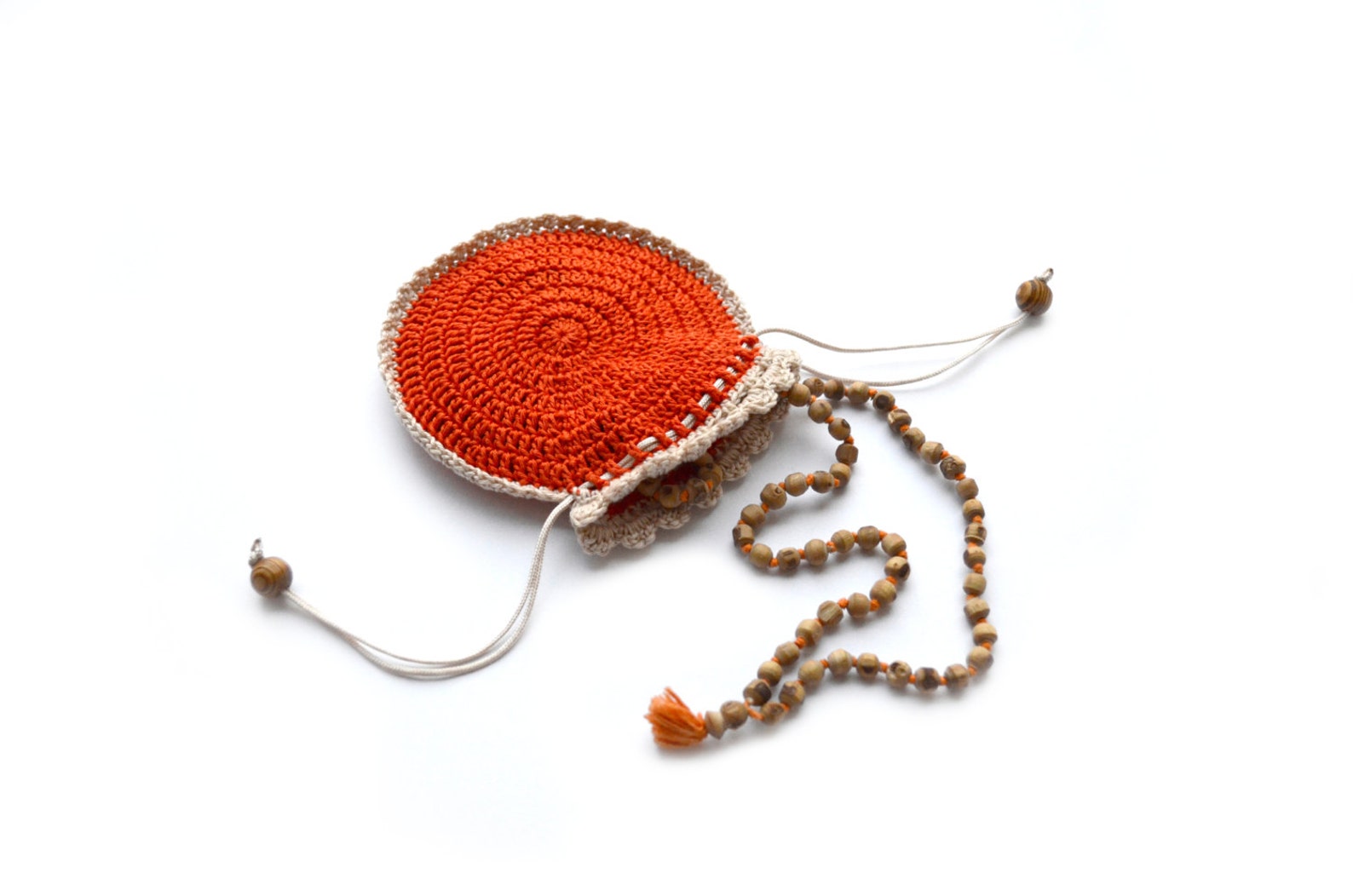 Small Crochet Bag Drawstring Pouch Mala Bag Coin Purse Etsy