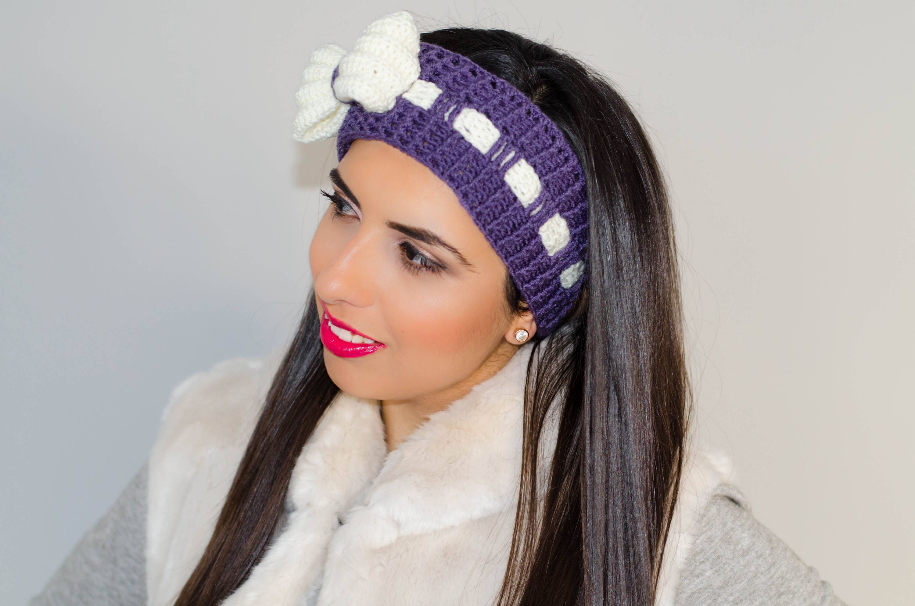 Purple Elastic Headband with Bow main image 0