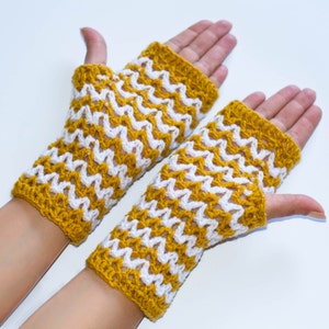 Striped crochet fingerless gloves, womens gloves, knit fingerless gloves, winter gloves, fingerless mittens, hand warmers, wrist warmers image 4