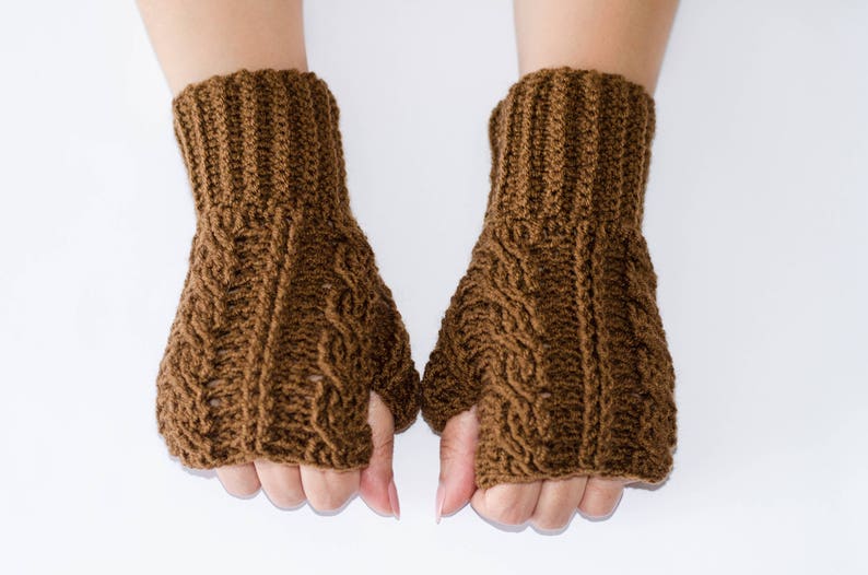 Brown gloves, fingerless gloves, fingerless mittens, knitted gloves, cable gloves, womens gloves, hand warmers, winter gloves, brown mittens image 5