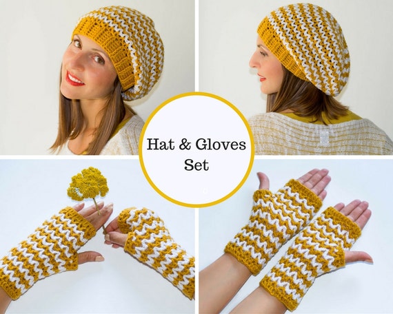 mustard hat and gloves