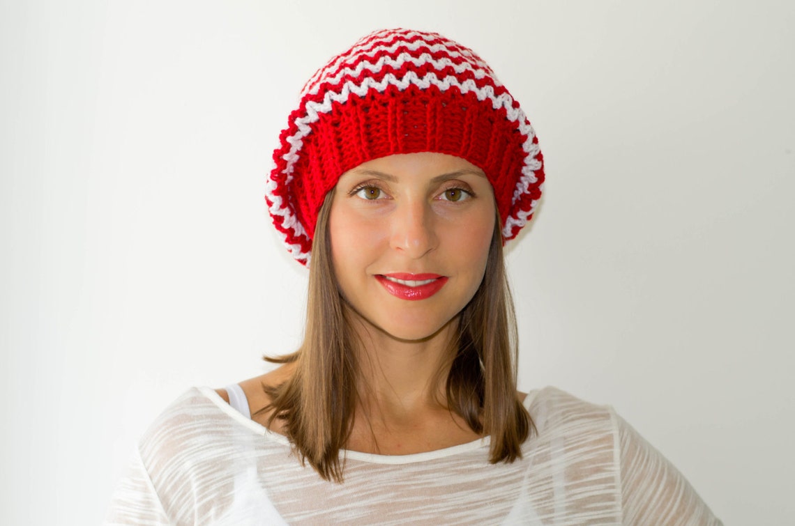 Red and White Striped Hat Womens Beanies Knitted Hats for Etsy