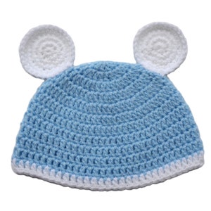 Blue Crochet Baby Bear Hat With Ears, Baby Animal Hat, Newborn Bear Beanie, Boy Hospital Hat, Baby Boy Hat, Baby Shower Gift, 0-3 months