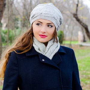 Light grey slouchy beanie hat, winter hats for women, womens knit hats, knit beanie hat, crochet womens hat, womens beanies, womens caps