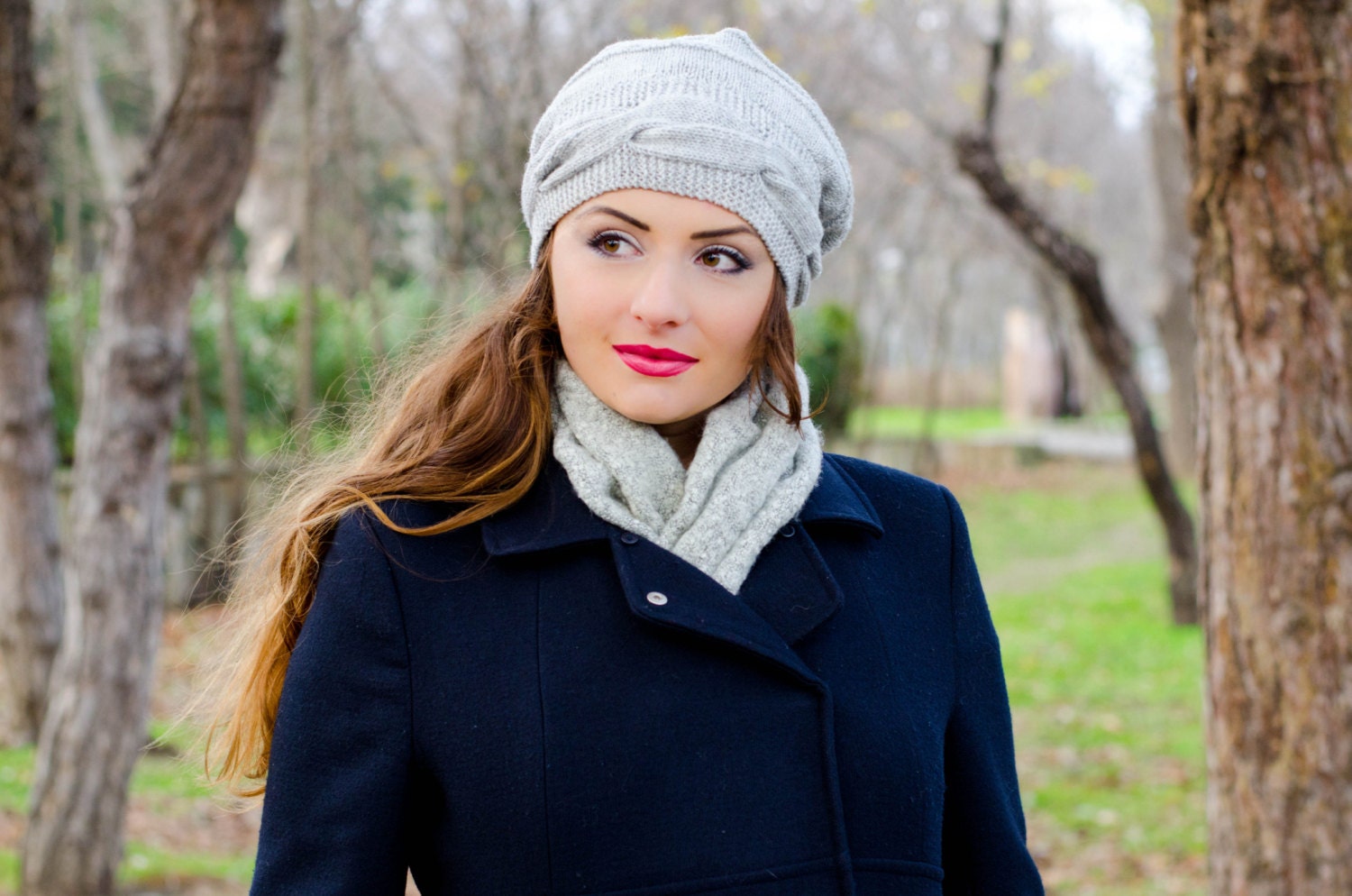 Light Grey Slouchy Beanie Winter Hats for Womens -