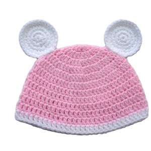 Roze gehaakte Baby dragen hoed met oren babymutsje dier, pasgeboren dragen muts, meisje ziekenhuis Hat, babymutsje meisje, Baby douchegift, 0-3 maanden
