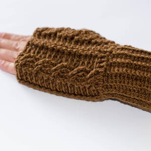 Brown gloves, fingerless gloves, fingerless mittens, knitted gloves, cable gloves, womens gloves, hand warmers, winter gloves, brown mittens image 7