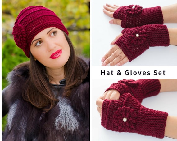 Hat and Glove Set, Hat and Mittens, Fingerless Gloves, Knit  display picture 3