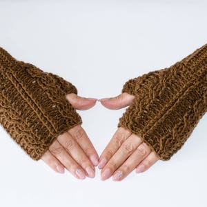 Brown gloves, fingerless gloves, fingerless mittens, knitted gloves, cable gloves, womens gloves, hand warmers, winter gloves, brown mittens image 2