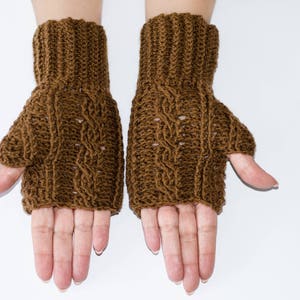 Brown gloves, fingerless gloves, fingerless mittens, knitted gloves, cable gloves, womens gloves, hand warmers, winter gloves, brown mittens image 4
