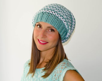 Womens slouchy beanie hat, womens beanies, crochet beanie hat, striped hat, knit beanie hat, winter hats for women, knitted hats for women