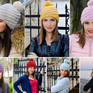 Black womens knit hat, womens pom pom hat, winter hats for women, chunky hat, crochet womens hat, black womens beanies, crochet pom pom hat image 5