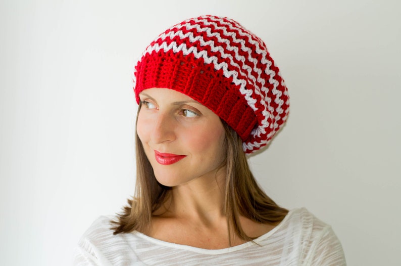 Red and White Striped Hat, Womens Beanies, Knitted Hats for Women